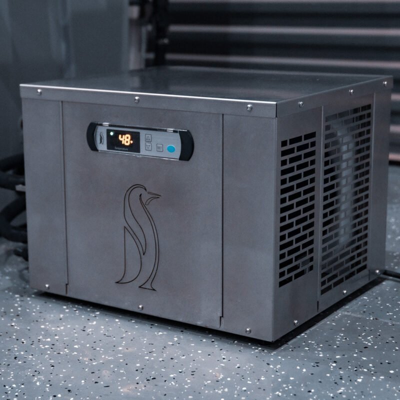 A photograph of a 3/4 horsepower cold plunge chiller from Desert Plunge.