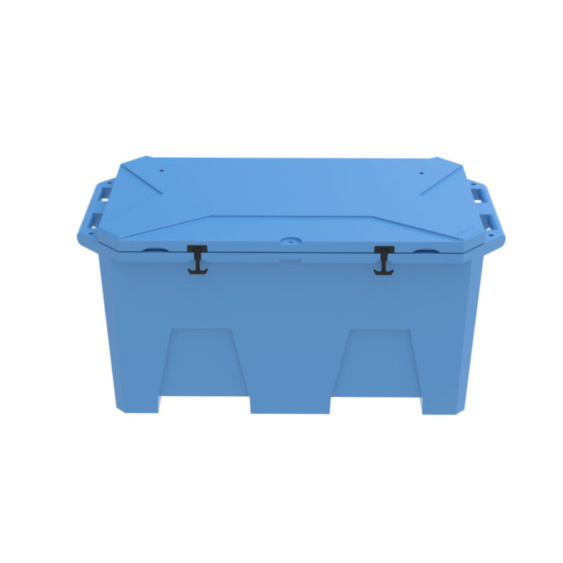 A photo of the Desert Plunge Exclusive Cold Plunge in Light Blue, lid closed, straight on