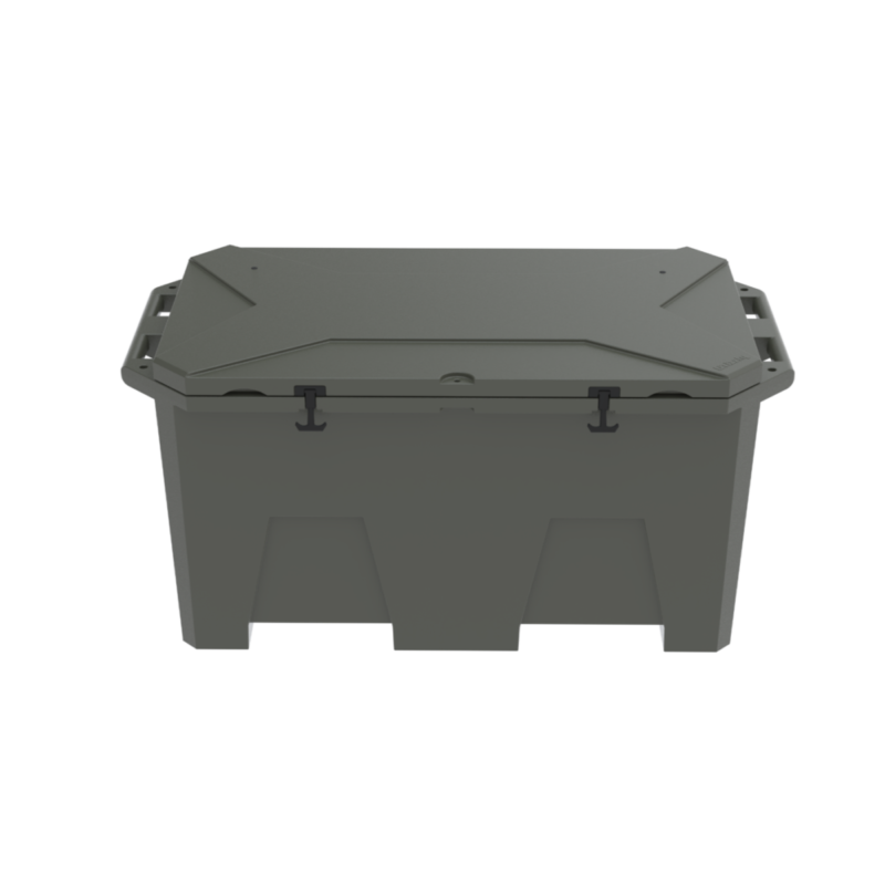 A photo of the Desert Plunge Exclusive Cold Plunge in Lunar Green, lid closed, straight on
